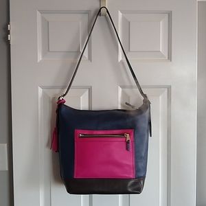 Coach Color Block collection - navy and fuschia shoulder bag